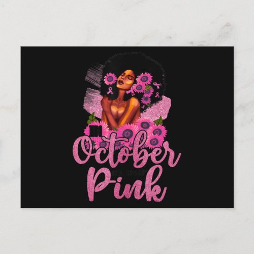 In October We Wear Pink Black Woman Breast Cancer  Postcard