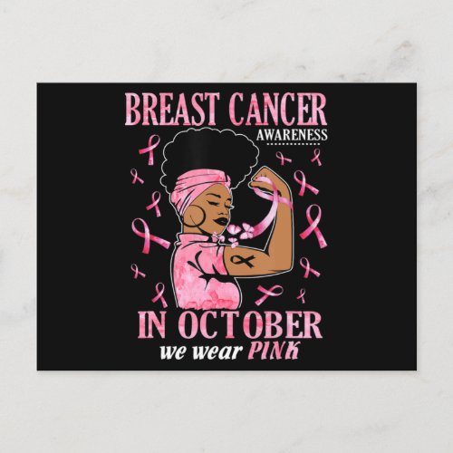 In October We Wear Pink Black Woman Breast Cancer  Postcard