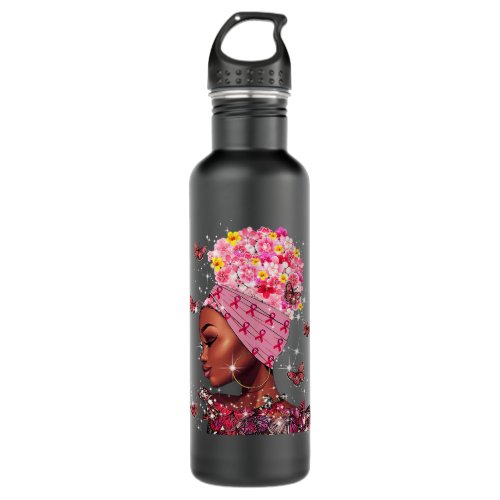 In October We Wear Pink Black Woman Breast Cancer  Stainless Steel Water Bottle