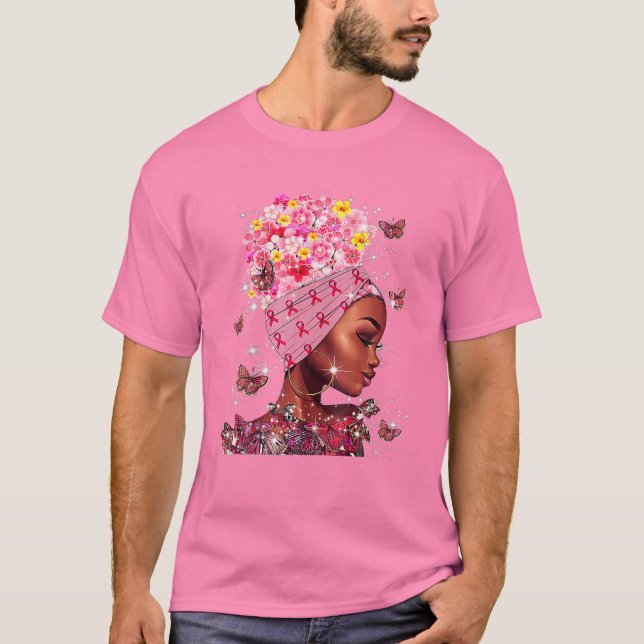 In October We Wear Pink Black Woman Breast Cancer  T-Shirt (Front)