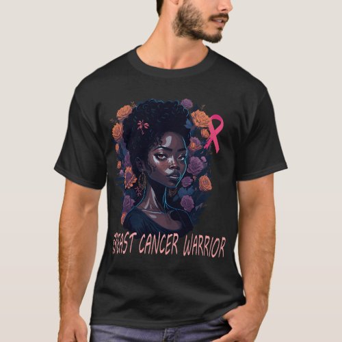 in october we wear pink black woman breast cancer  T_Shirt