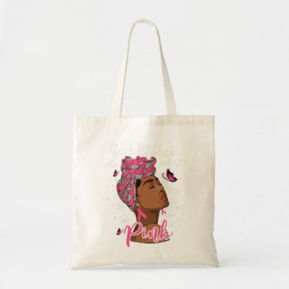 In October We Wear Pink Black Woman Breast Cancer  Tote Bag