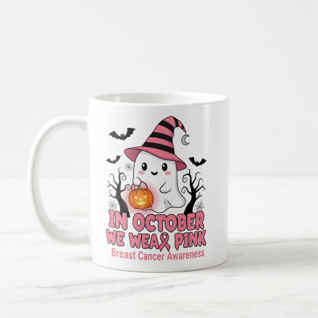 in October We Wear pink Breast Cancer Awarenes Coffee Mug (Left)
