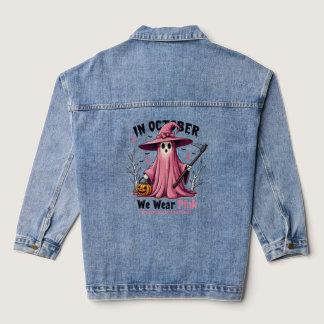 In October We Wear Pink Breast Cancer Awareness Denim Jacket