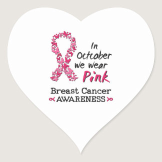 In October we wear pink Breast Cancer Awareness Heart Sticker