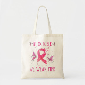 In October We Wear Pink Breast Cancer Awareness Pu Tote Bag