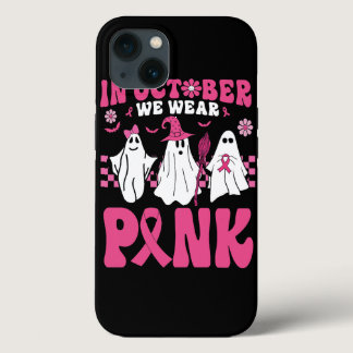 In October We Wear Pink Breast Cancer Groovy Ghost iPhone 13 Case