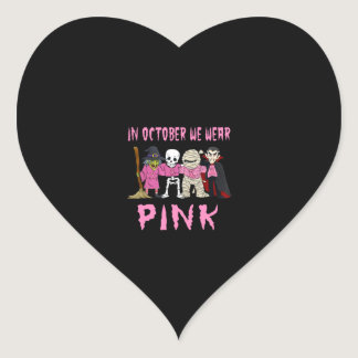 In October We Wear Pink Breast Cancer Halloween Heart Sticker