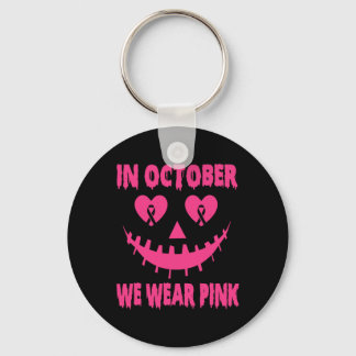 In October We Wear Pink Breast Cancer Halloween Pu Keychain