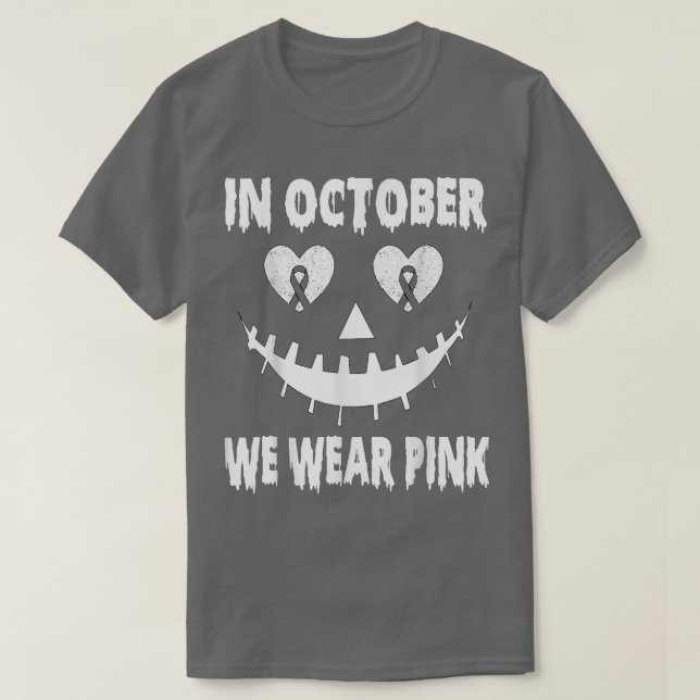 In October We Wear Pink Breast Cancer Jackolantern T-Shirt (Design Front)