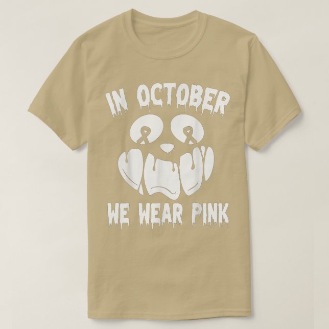 In October We Wear Pink Breast Cancer Jackolantern T-Shirt (Design Front)