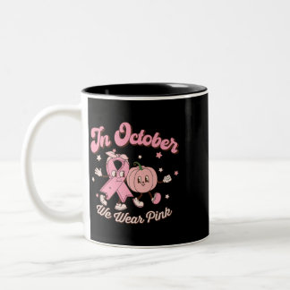 In October We Wear Pink Breast Cancer Thanksgiving Two-Tone Coffee Mug