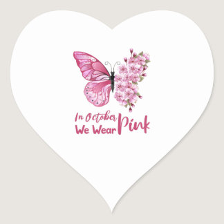 In October we wear Pink butterfly floral cute Heart Sticker