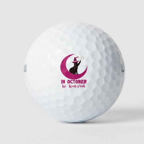 In October We Wear Pink Cat Breast Cancer Awarenes Golf Balls