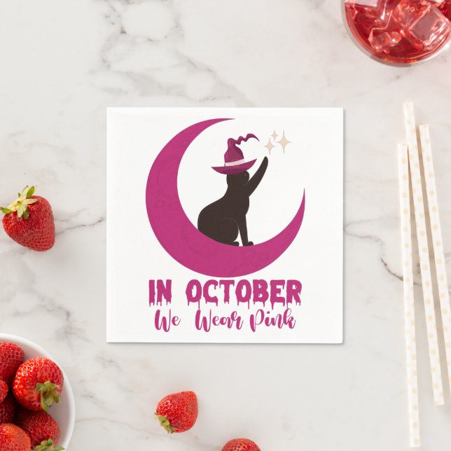 In October We Wear Pink Cat Breast Cancer Awarenes Napkins (Insitu)