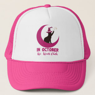 In October We Wear Pink Cat Breast Cancer Awarenes Trucker Hat