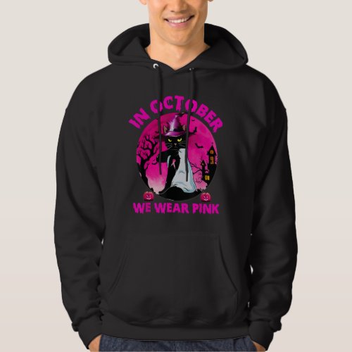 in october we wear pink cat pumpkin breast cancer  hoodie