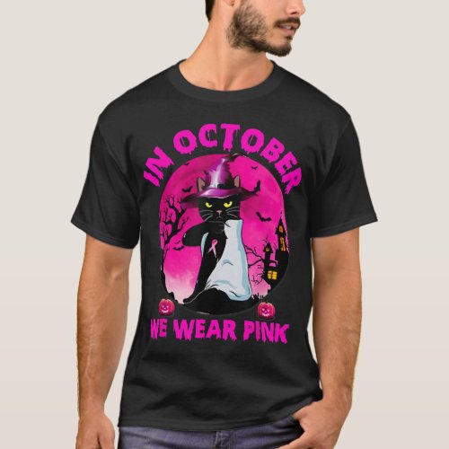in october we wear pink cat pumpkin breast cancer  T_Shirt