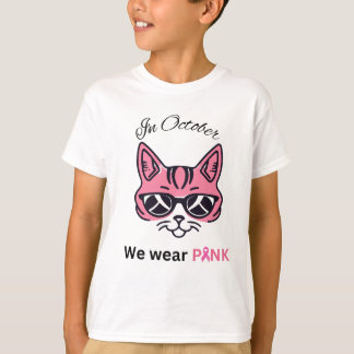 In October We Wear Pink cat with sunglasses T-Shirt