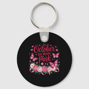 In October We Wear Pink Cute Butterfly Blooms Wome Keychain