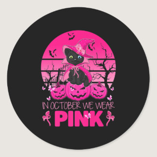In October We Wear Pink Cute Cat Halloween Breast  Classic Round Sticker