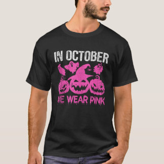 In October We Wear Pink Cute Pumpkin Halloween Bre T-Shirt