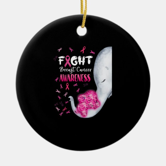 In October We Wear Pink Elephant Breast Cancer Mon Ceramic Ornament (Front)
