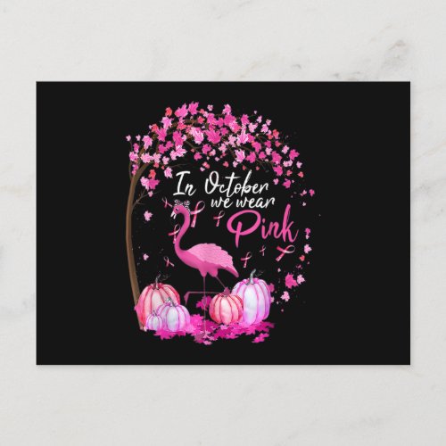 In October We Wear Pink Flamingo Breast Cancer Awa Postcard