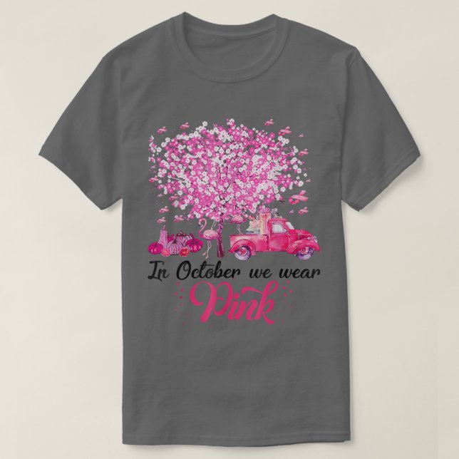 In October We Wear Pink Flamingo Breast Cancer Awa T-Shirt (Design Front)