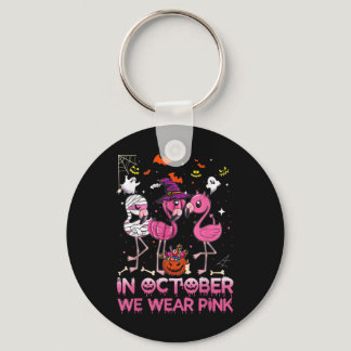In October We Wear Pink Flamingo Halloween Breast  Keychain