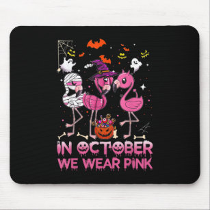 In October We Wear Pink Flamingo Halloween Breast  Mouse Pad