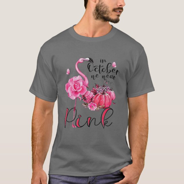 In October We Wear Pink Flamingo Leopard Pumpkin T-Shirt (Front)