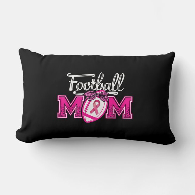 In October We Wear Pink Football Mom Breast Cancer Lumbar Pillow (Front)