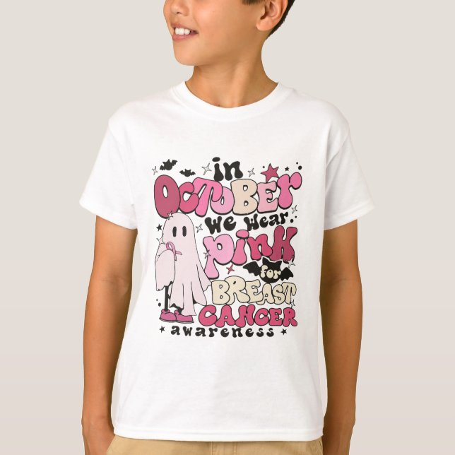In October We Wear Pink For Breast Cancer Hallowee T-Shirt (Front)