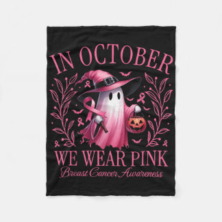 In October We Wear Pink Ghost Boo Breast Cancer Aw Fleece Blanket