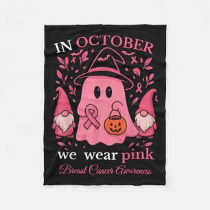 In October We Wear Pink Ghost Gnome Breast Cancer Fleece Blanket