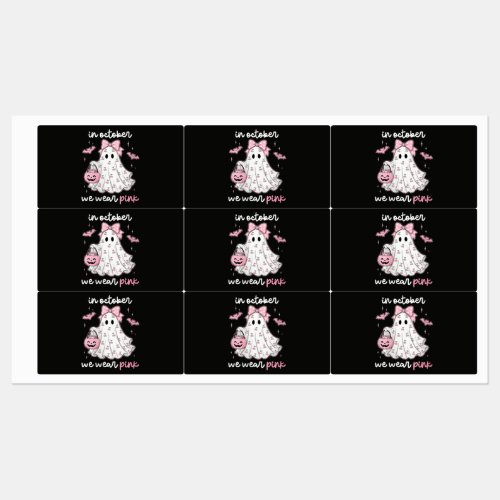 in October We Wear Pink Ghost Halloween Labels