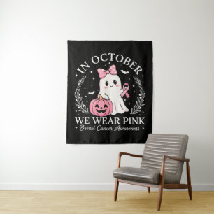 In October We Wear Pink Ghost Halloween Tapestry