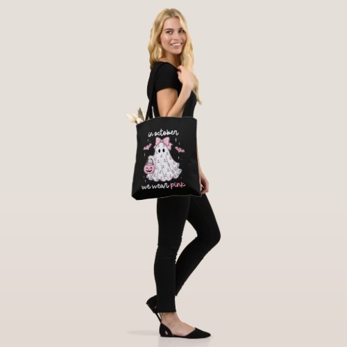 in October We Wear Pink Ghost Halloween Tote Bag