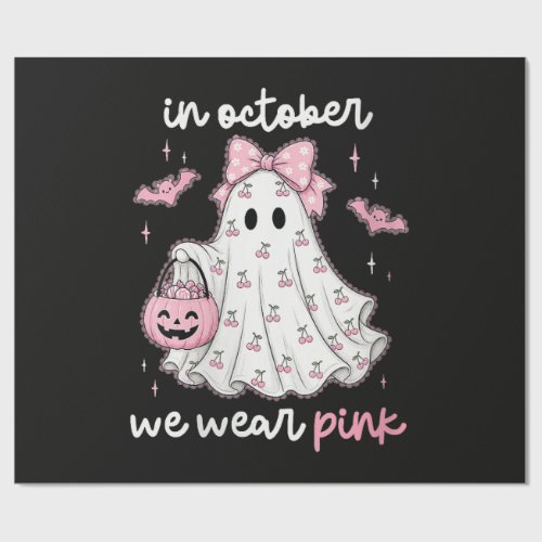 in October We Wear Pink Ghost Halloween Wrapping Paper