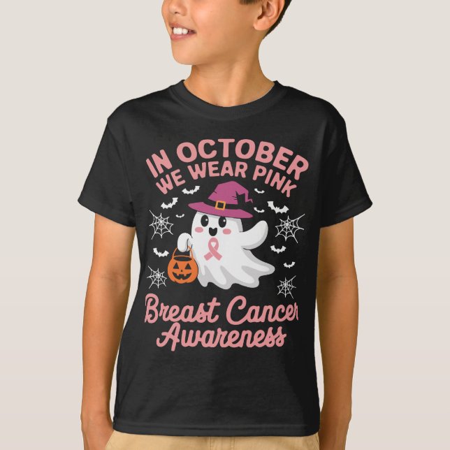 In October We Wear Pink Ghost Witch Breast Cancer  T-Shirt (Front)