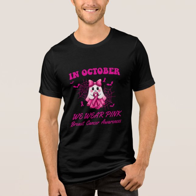 In October We Wear Pink Ghost Witch Breast Cancer  Tri-Blend Shirt (Front)