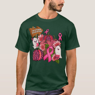 In October We Wear Pink Ghosts Leopard Pumpkin Bre T-Shirt