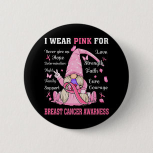 In October We Wear Pink Gnome Breast Cancer Awaren Button