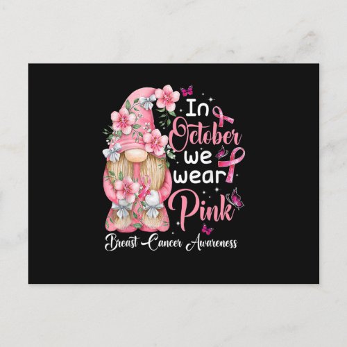 In October We Wear Pink Gnome Breast Cancer Awaren Postcard