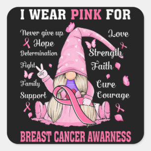 In October We Wear Pink Gnome Breast Cancer Awaren Square Sticker