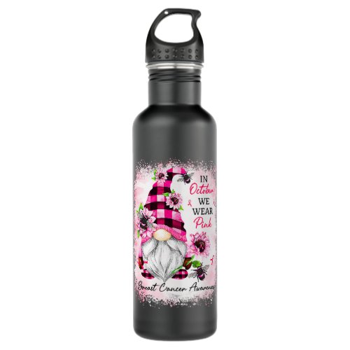 in october we wear pink gnome breast cancer awaren stainless steel water bottle