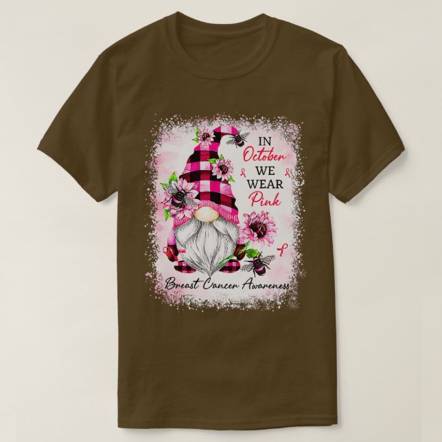 In October We Wear Pink Gnome Breast Cancer Awaren T-Shirt (Design Front)