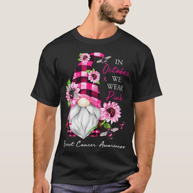 In October We Wear Pink Gnome Breast Cancer Awaren T-Shirt (Front)