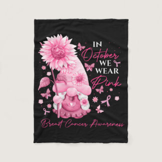 In October We Wear Pink Gnomes Gnome Breast Cancer Fleece Blanket